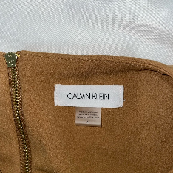 Calvin Klein women’s sleeveless belted dress with ruffled skirt hem ( tan ) # 4 - Picture 4 of 5